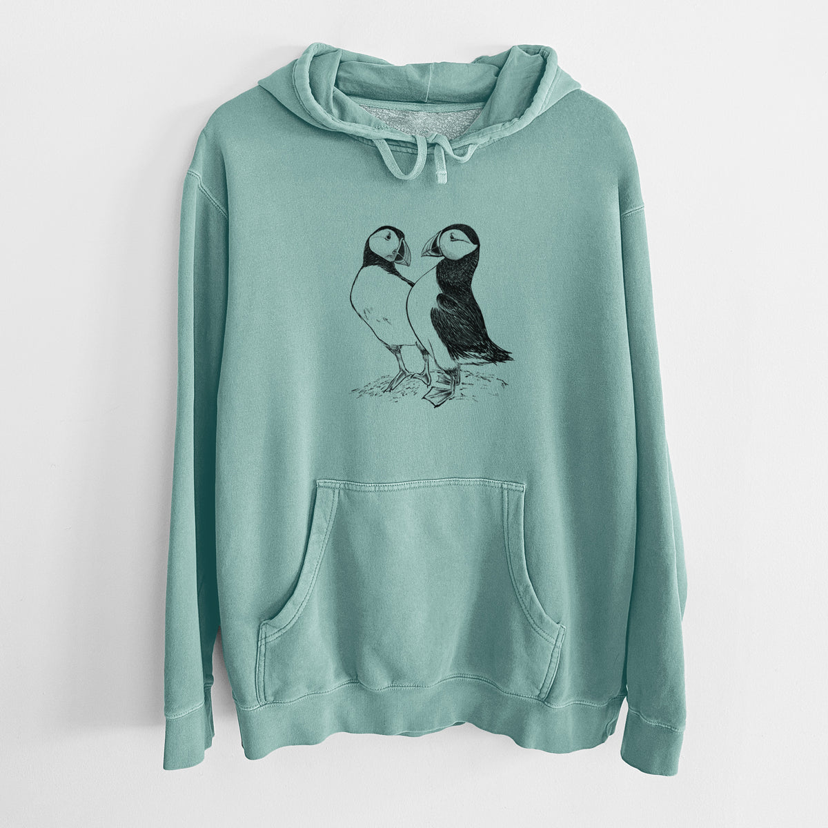 Atlantic Puffins Pair - Fratercula arctica - Unisex Pigment Dyed Hoodie