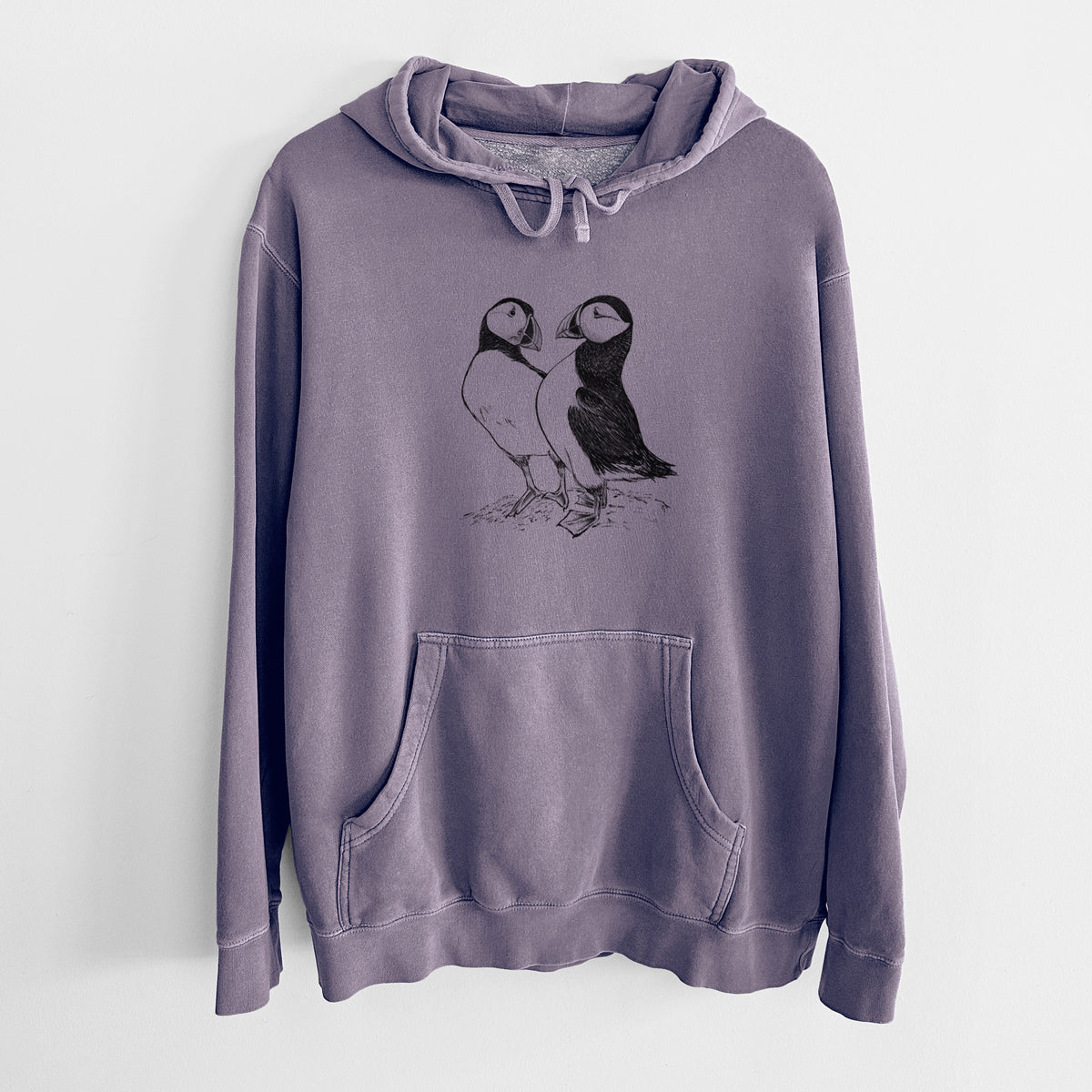 Atlantic Puffins Pair - Fratercula arctica - Unisex Pigment Dyed Hoodie