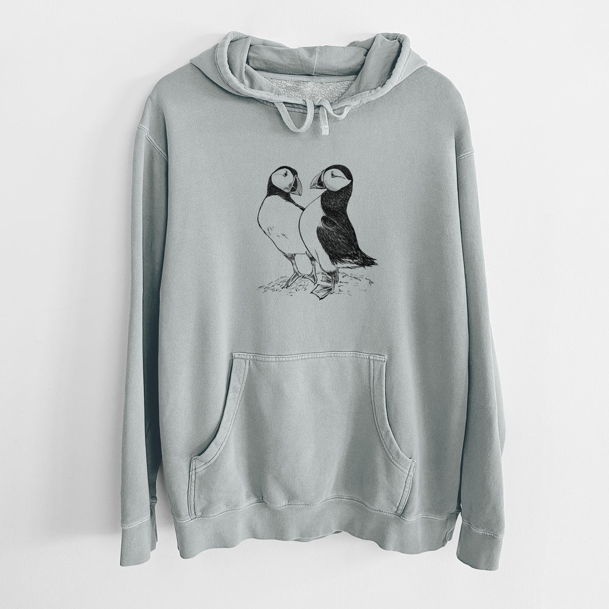 Atlantic Puffins Pair - Fratercula arctica - Unisex Pigment Dyed Hoodie