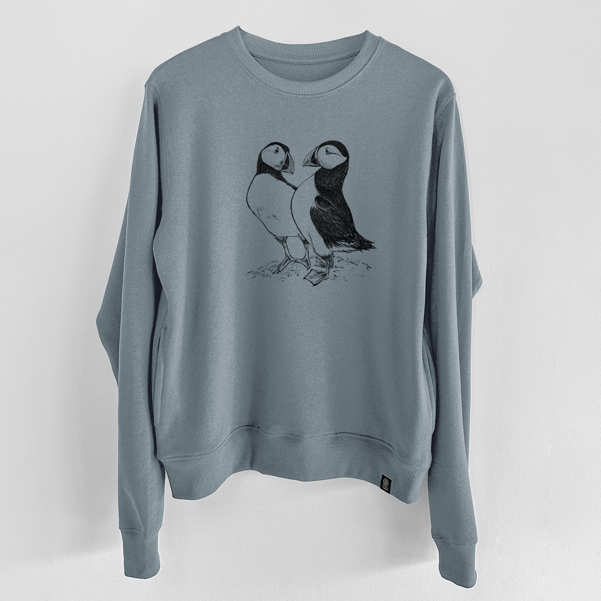 Atlantic Puffins Pair - Fratercula arctica  - Unisex Reclaimed Crewneck Sweatshirt