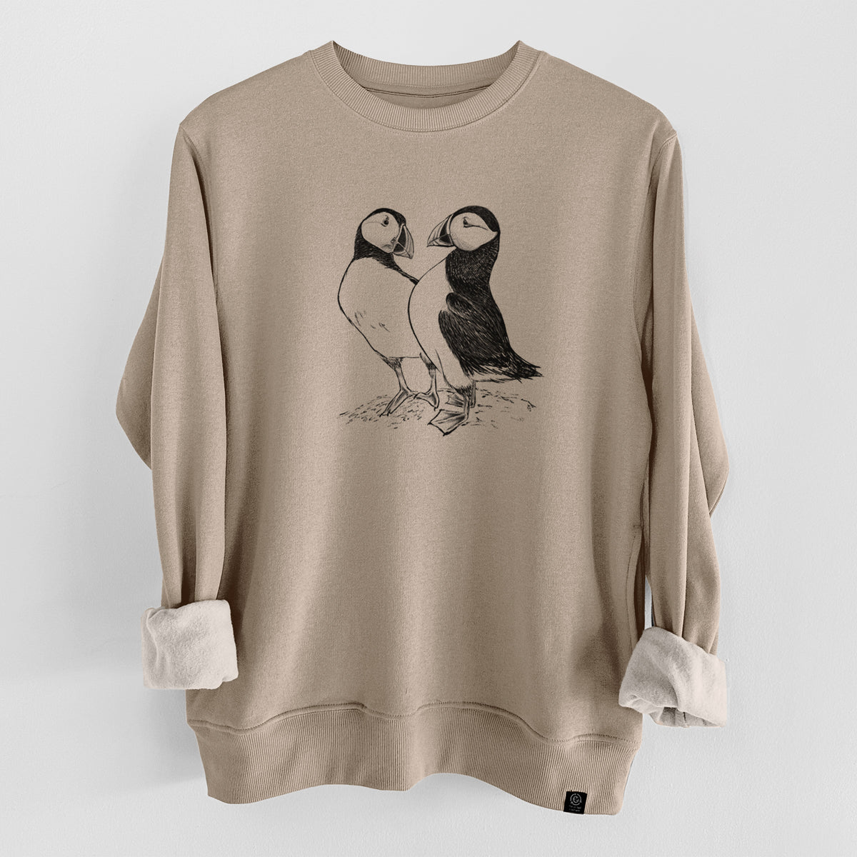 Atlantic Puffins Pair - Fratercula arctica  - Unisex Reclaimed Crewneck Sweatshirt