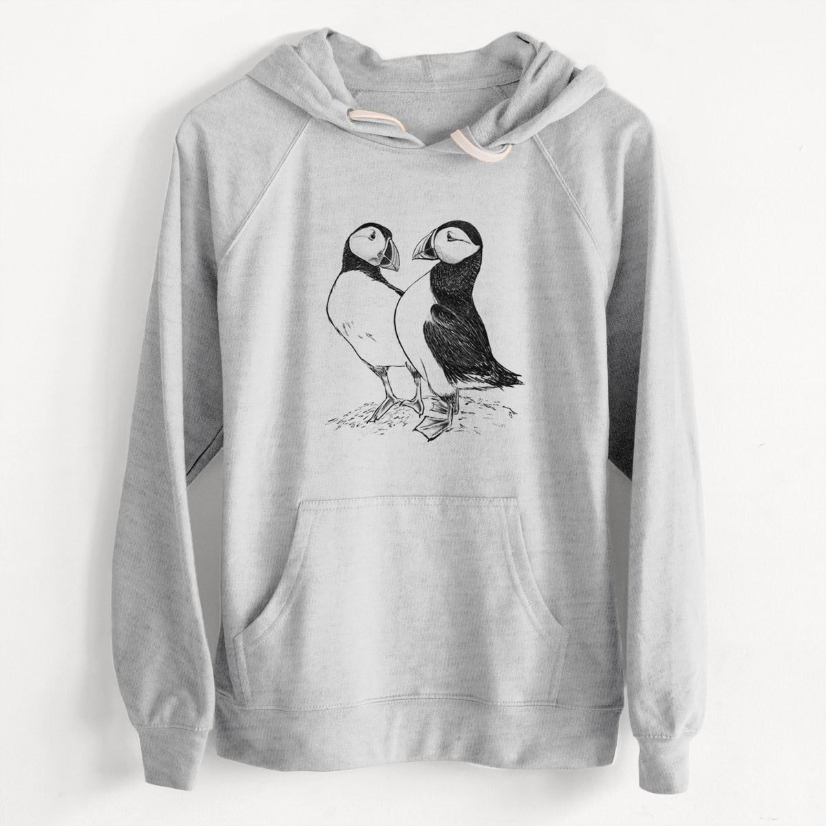 CLEARANCE - Atlantic Puffins Pair - Fratercula arctica  - Unisex Slim Fit Loopback Terry Hoodie