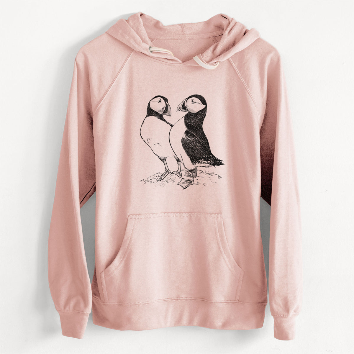 CLEARANCE - Atlantic Puffins Pair - Fratercula arctica  - Unisex Slim Fit Loopback Terry Hoodie