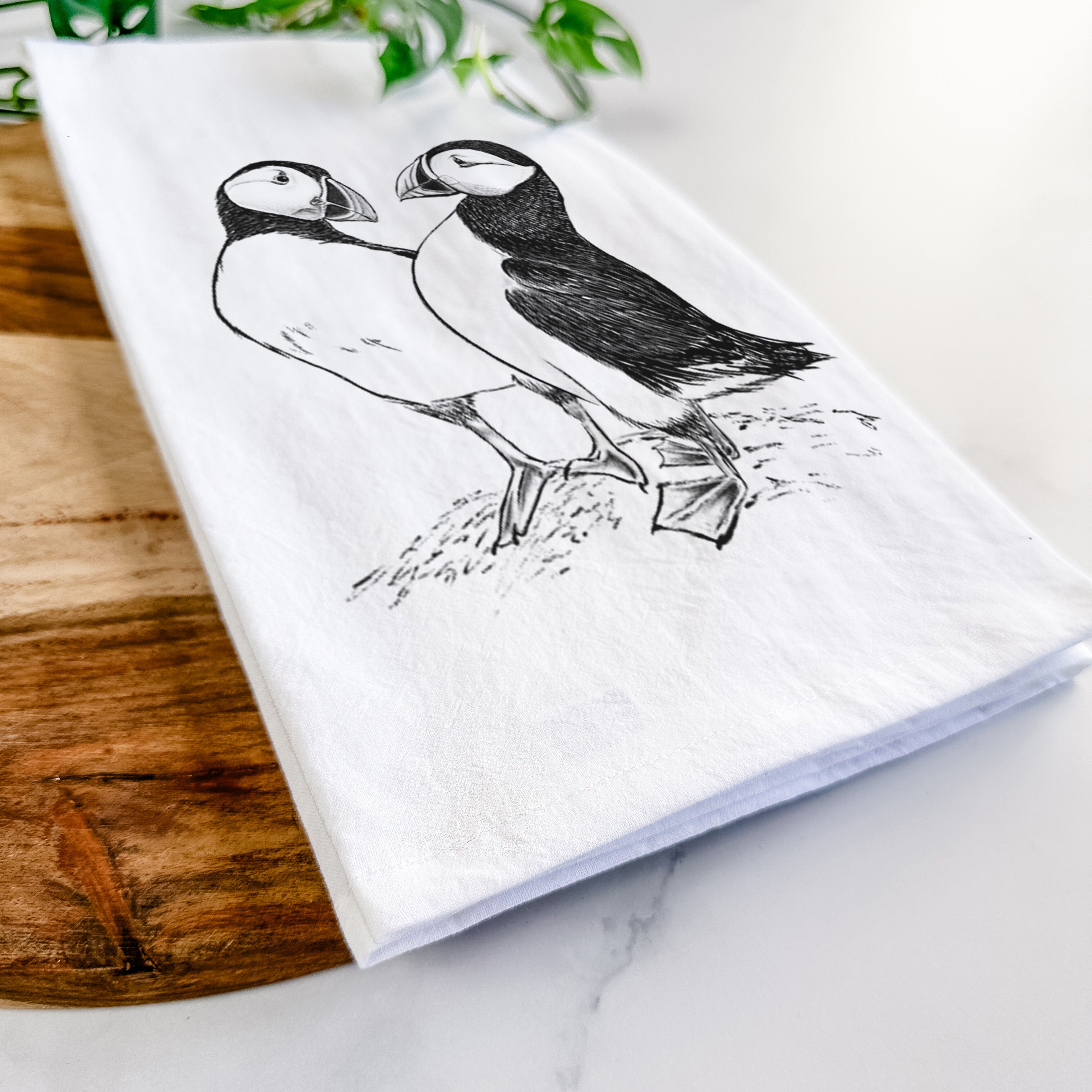 Atlantic Puffins Pair - Fratercula arctica Tea Towel
