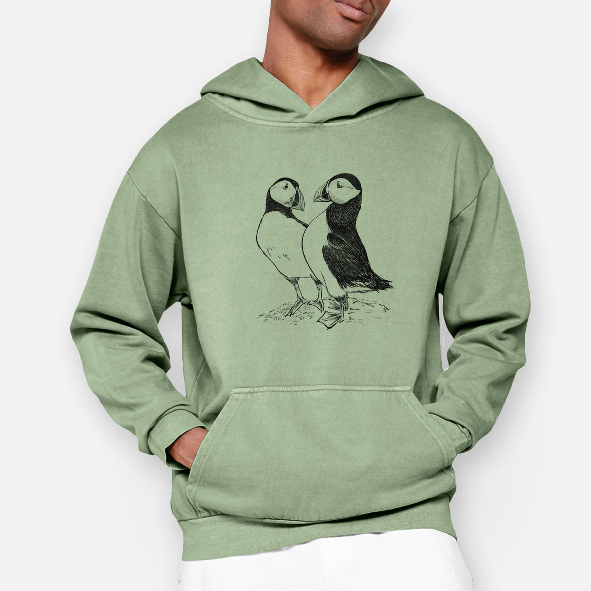 Atlantic Puffins Pair - Fratercula arctica  - Urban Heavyweight Hoodie