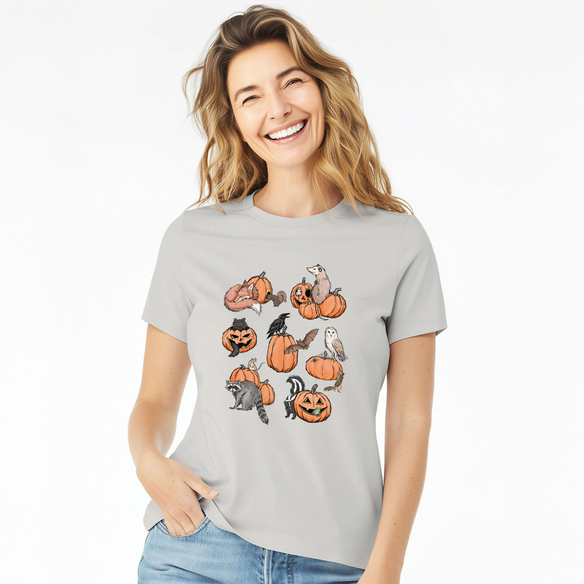 Woodland Pumpkin Patch Party - Women's Lightweight Relaxed Fit 100% Cotton Crewneck