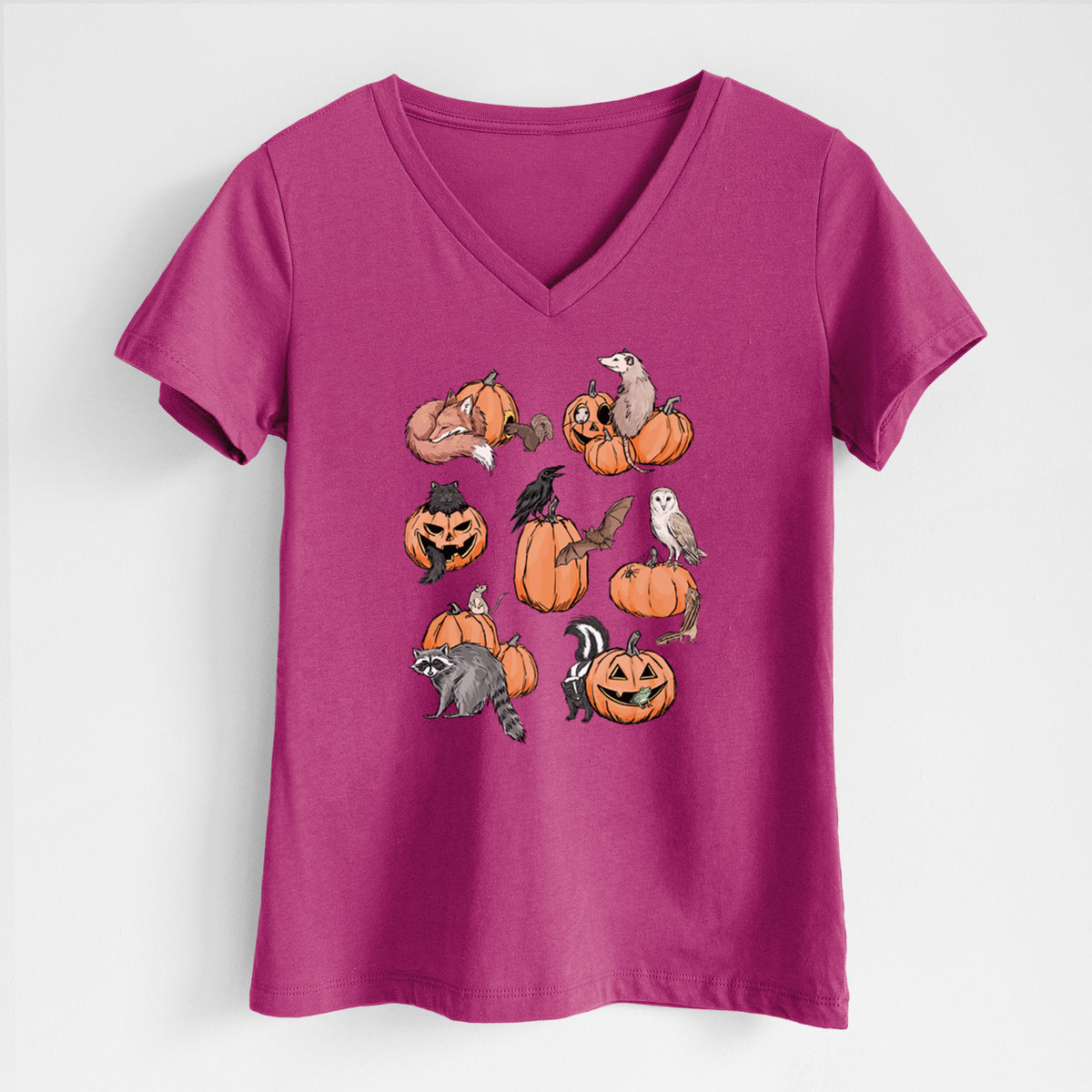 Woodland Pumpkin Patch Party - Women's Lightweight Relaxed Fit 100% Cotton V-neck