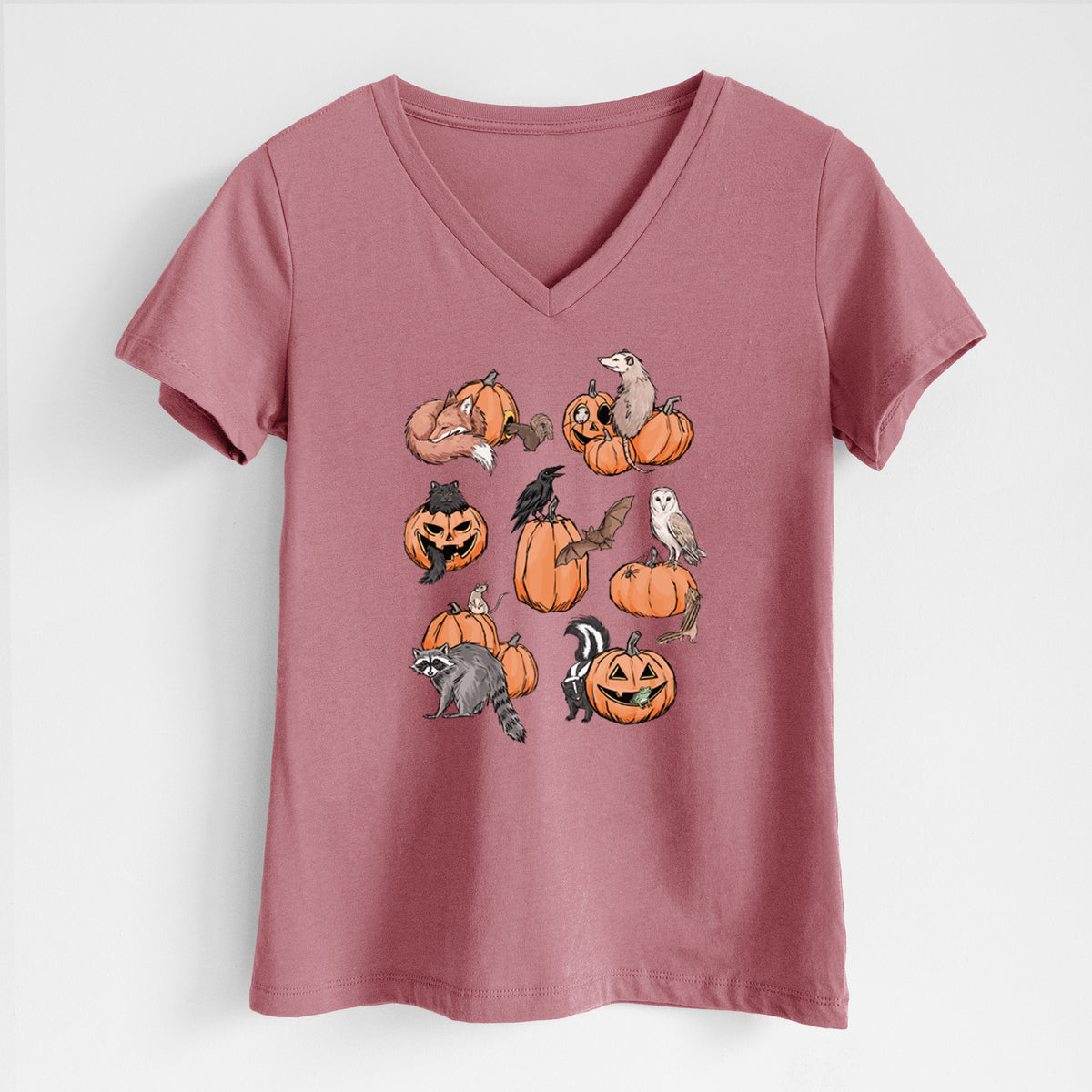 Woodland Pumpkin Patch Party - Women's Lightweight Relaxed Fit 100% Cotton V-neck