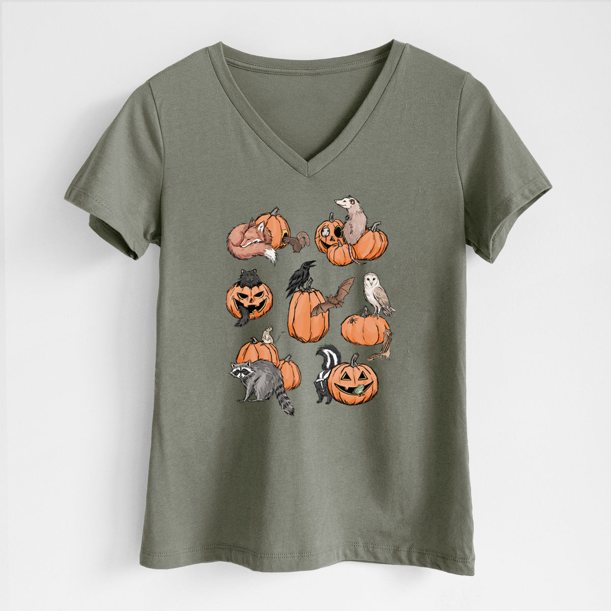 Woodland Pumpkin Patch Party - Women's Lightweight Relaxed Fit 100% Cotton V-neck