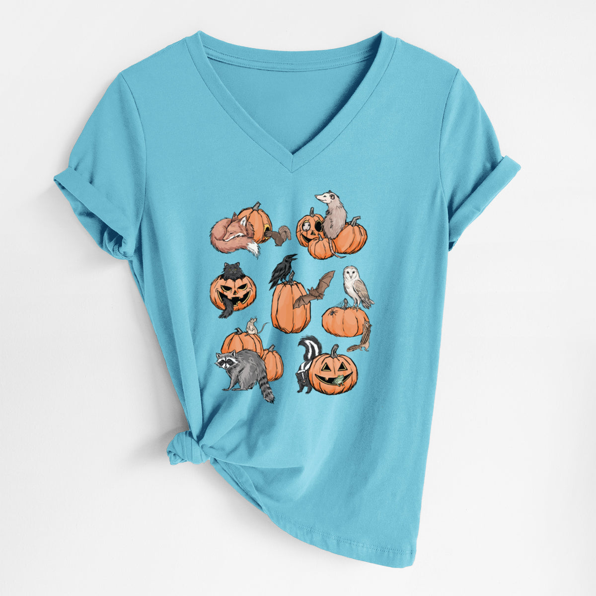 Woodland Pumpkin Patch Party - Women's Lightweight Relaxed Fit 100% Cotton V-neck