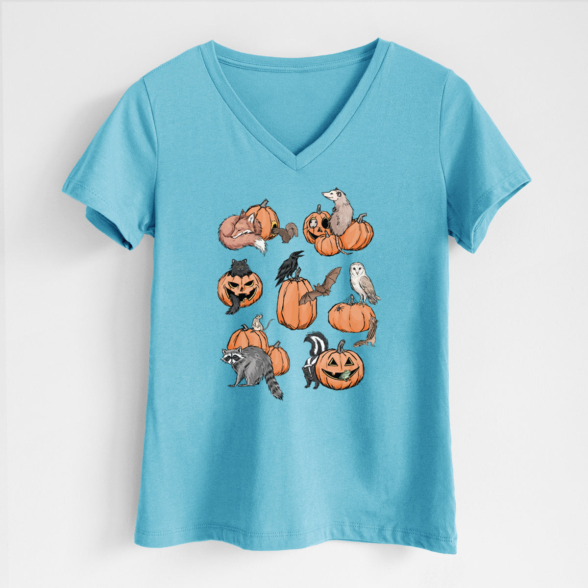 Woodland Pumpkin Patch Party - Women's Lightweight Relaxed Fit 100% Cotton V-neck