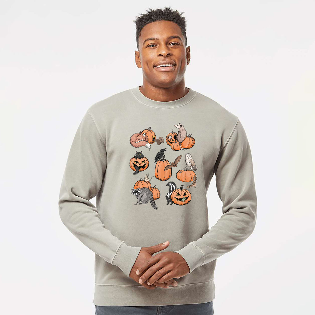 Woodland Pumpkin Patch Party - Unisex Pigment Dyed Crew Sweatshirt
