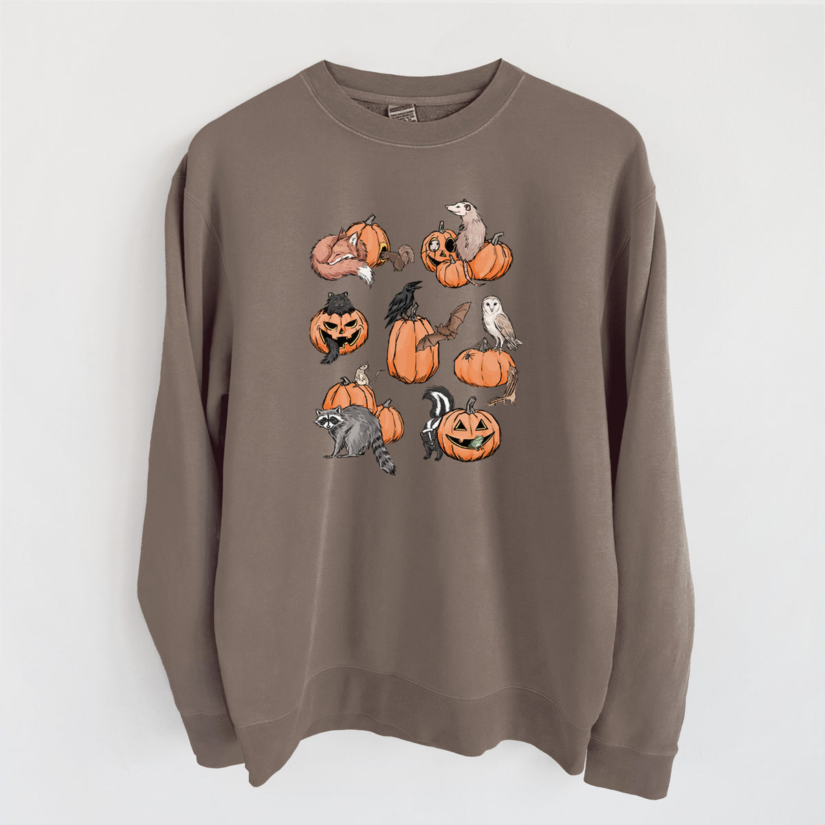 Woodland Pumpkin Patch Party - Unisex Pigment Dyed Crew Sweatshirt in Espresso