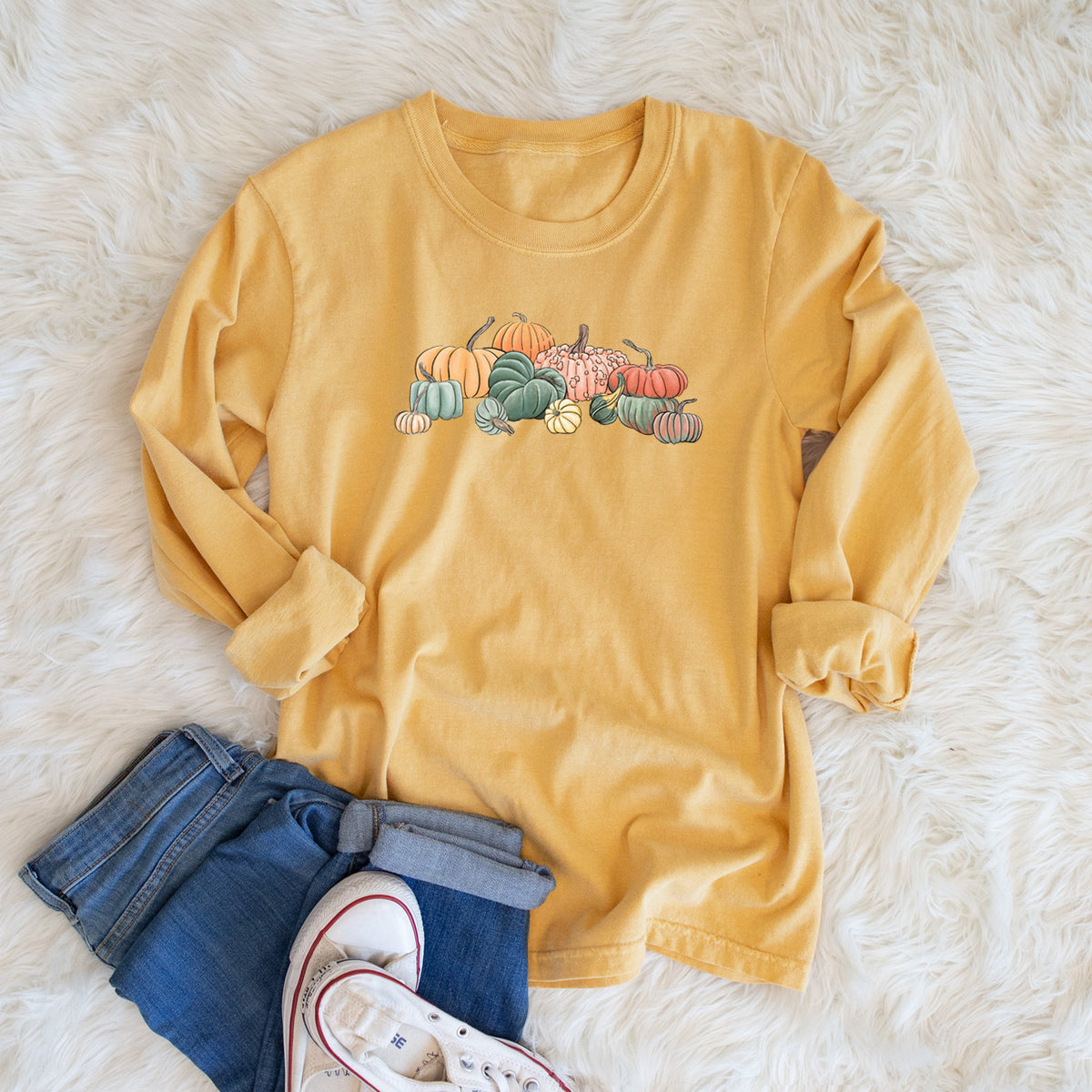 Pumpkin Harvest - Men&#39;s Heavyweight 100% Cotton Long Sleeve