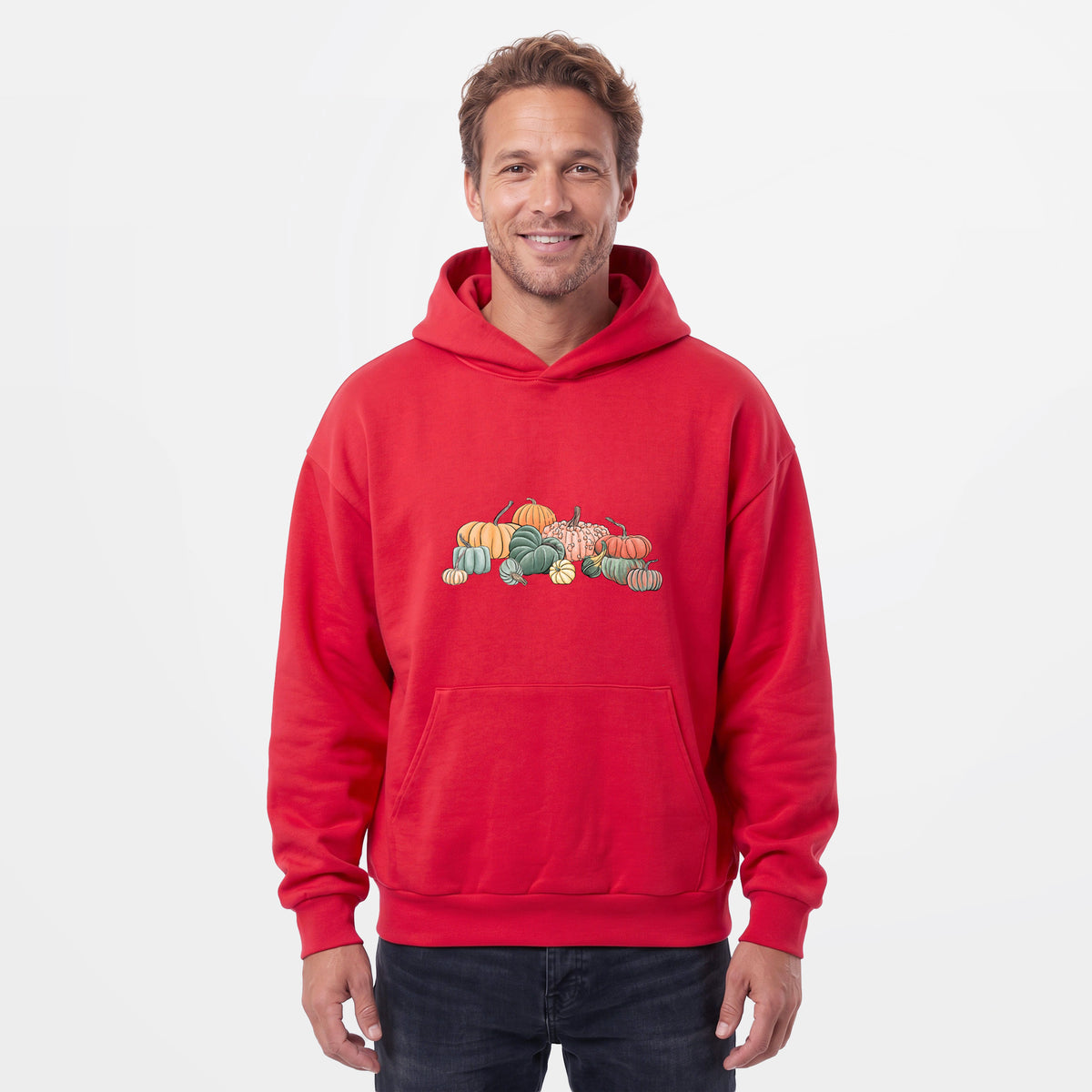 Male model wearing the Pumpkin Harvest - Statement Midweight Hoodie.