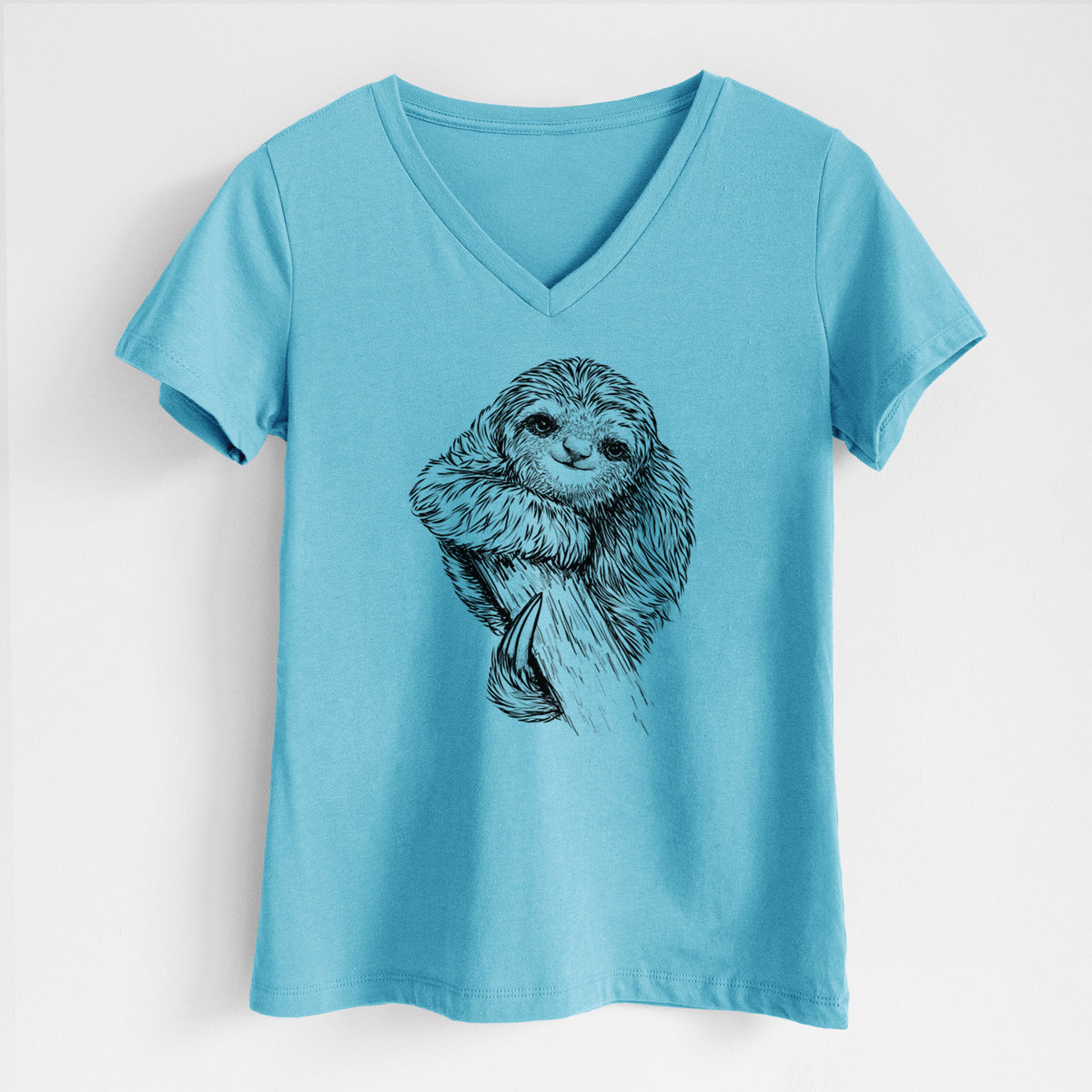 Pygmy Three-toed Sloth - Bradypus pygmaeus - Women&#39;s Lightweight Relaxed Fit 100% Cotton V-neck