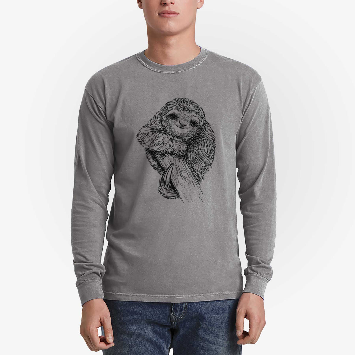 Pygmy Three-toed Sloth - Bradypus pygmaeus - Men&#39;s Heavyweight 100% Cotton Long Sleeve