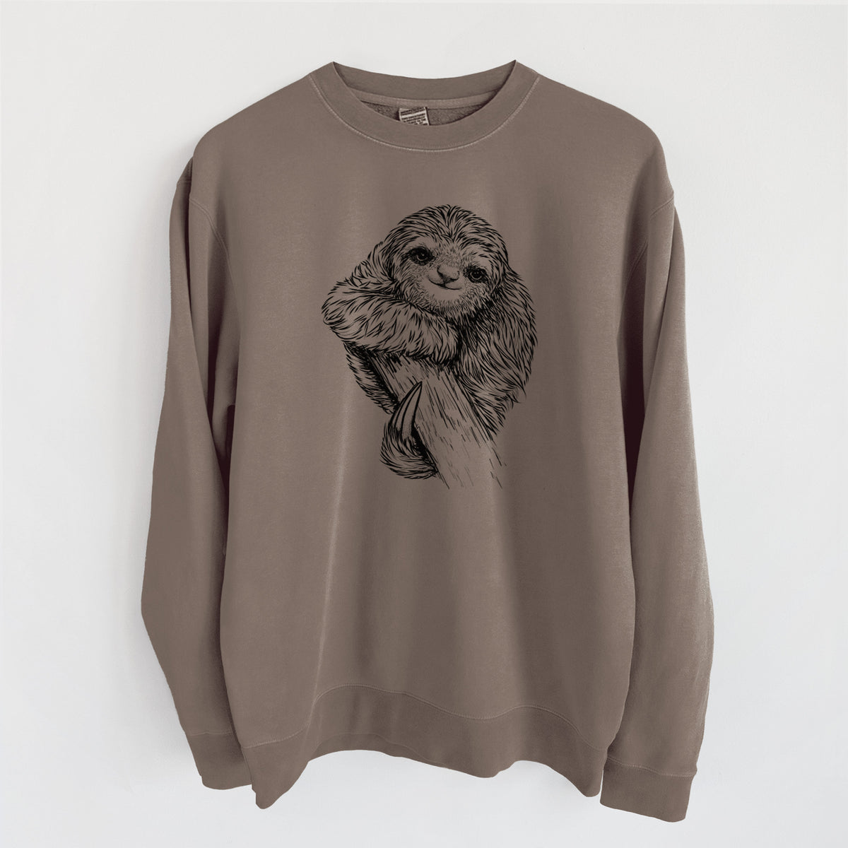 Pygmy Three-toed Sloth - Bradypus pygmaeus - Unisex Pigment Dyed Crew Sweatshirt in Espresso Brown Color