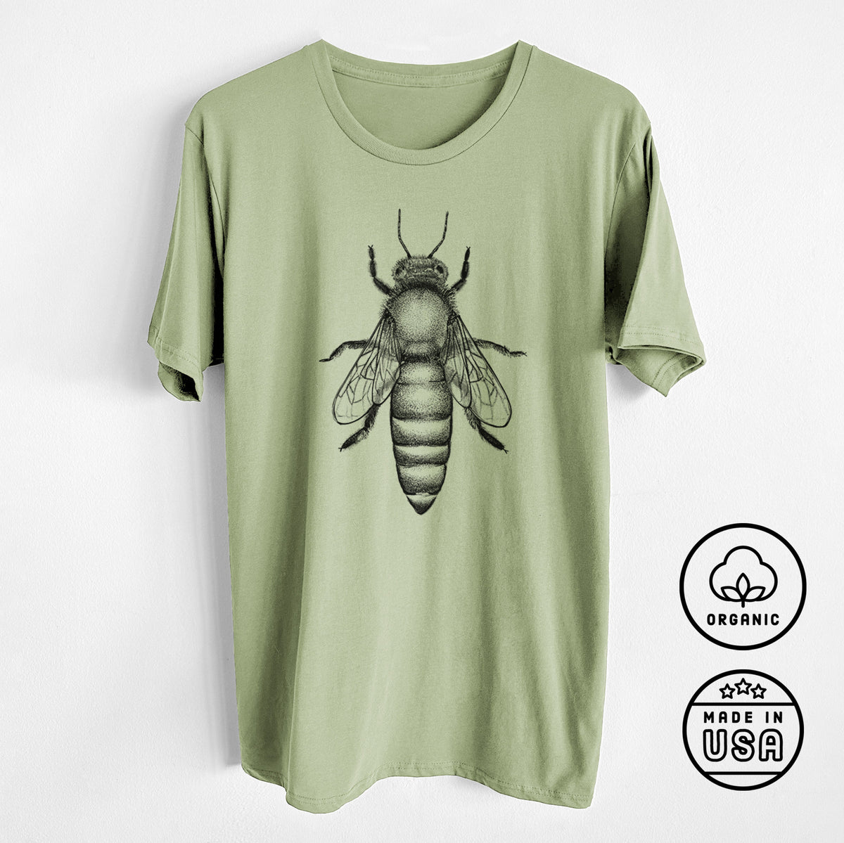 CLOSEOUT - Queen Bee Apis Mellifera - Unisex Crewneck - Made in USA - 100% Organic Cotton