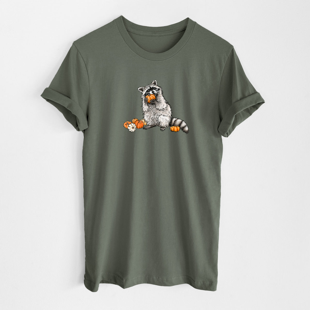 Racoon Pumpkin Bandit - Lightweight 100% Cotton Unisex Crewneck