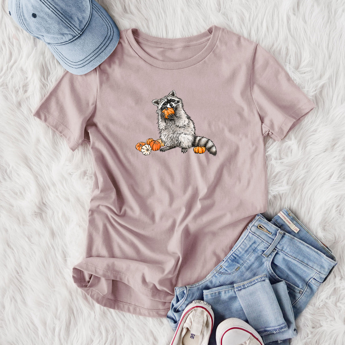 Racoon Pumpkin Bandit - Women's Lightweight Relaxed Fit 100% Cotton Crewneck