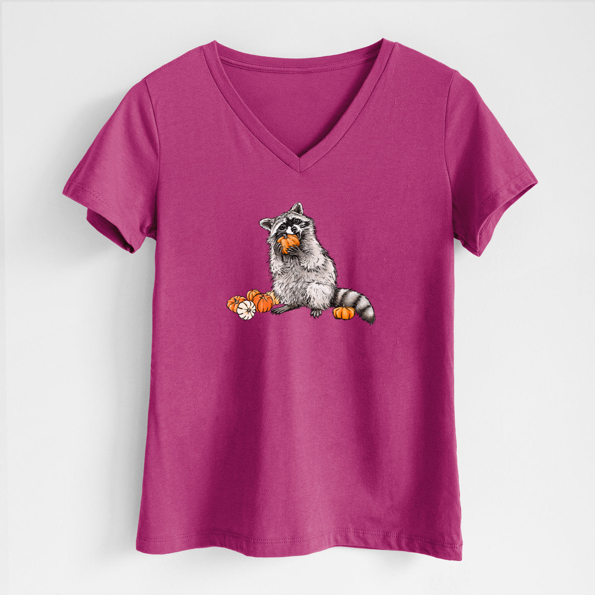 Racoon Pumpkin Bandit - Women's Lightweight Relaxed Fit 100% Cotton V-neck