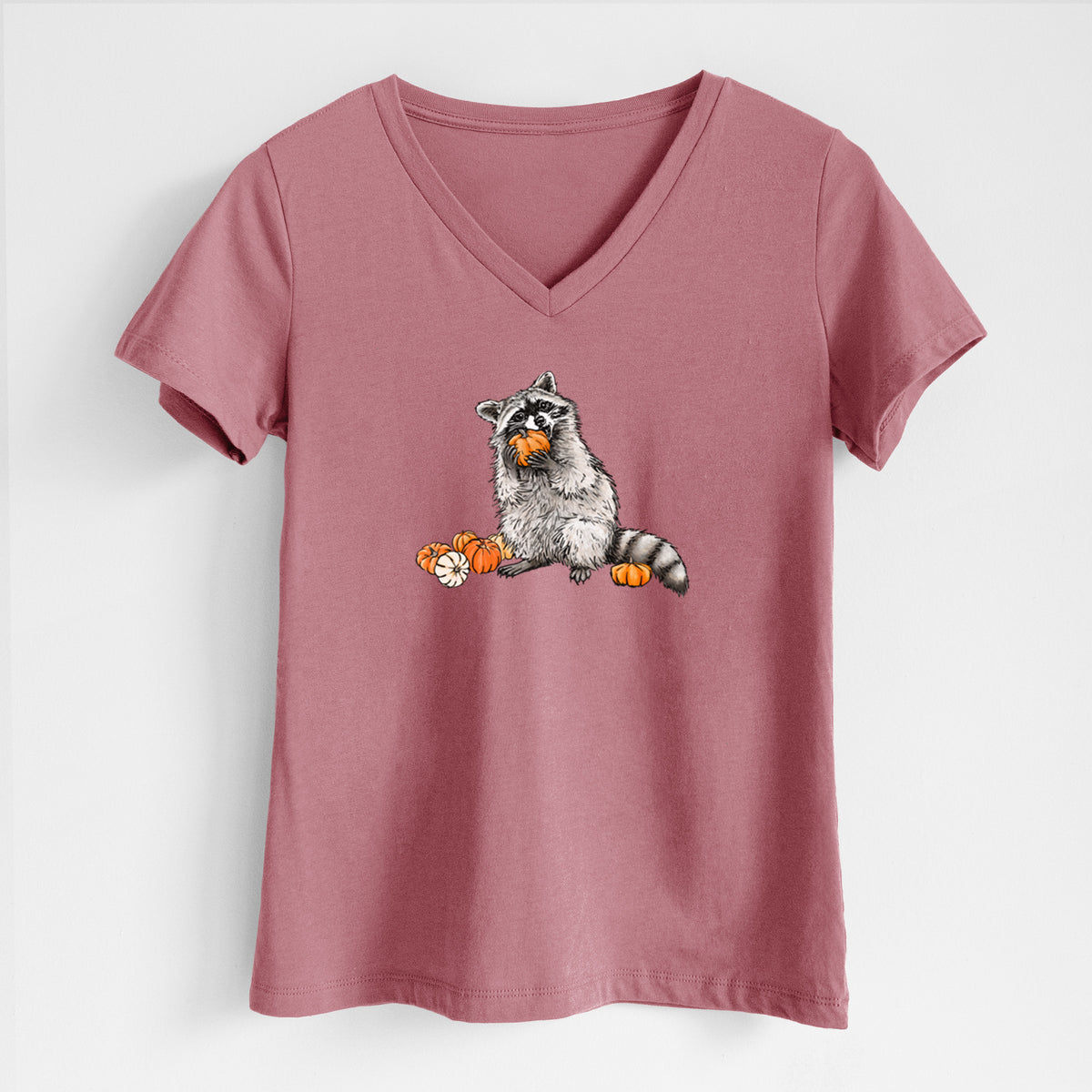 Racoon Pumpkin Bandit - Women's Lightweight Relaxed Fit 100% Cotton V-neck