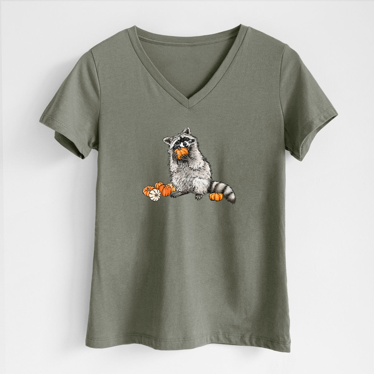 Racoon Pumpkin Bandit - Women's Lightweight Relaxed Fit 100% Cotton V-neck