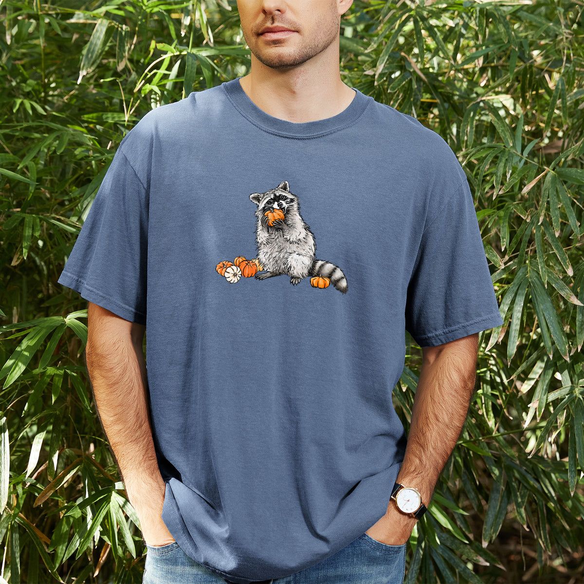 Racoon Pumpkin Bandit - Unisex Comfort Colors Garment-Dyed Heavyweight T-shirt