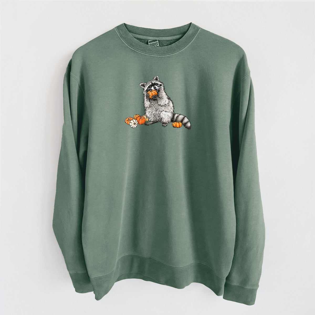 Racoon Pumpkin Bandit - Unisex Pigment Dyed Crew Sweatshirt