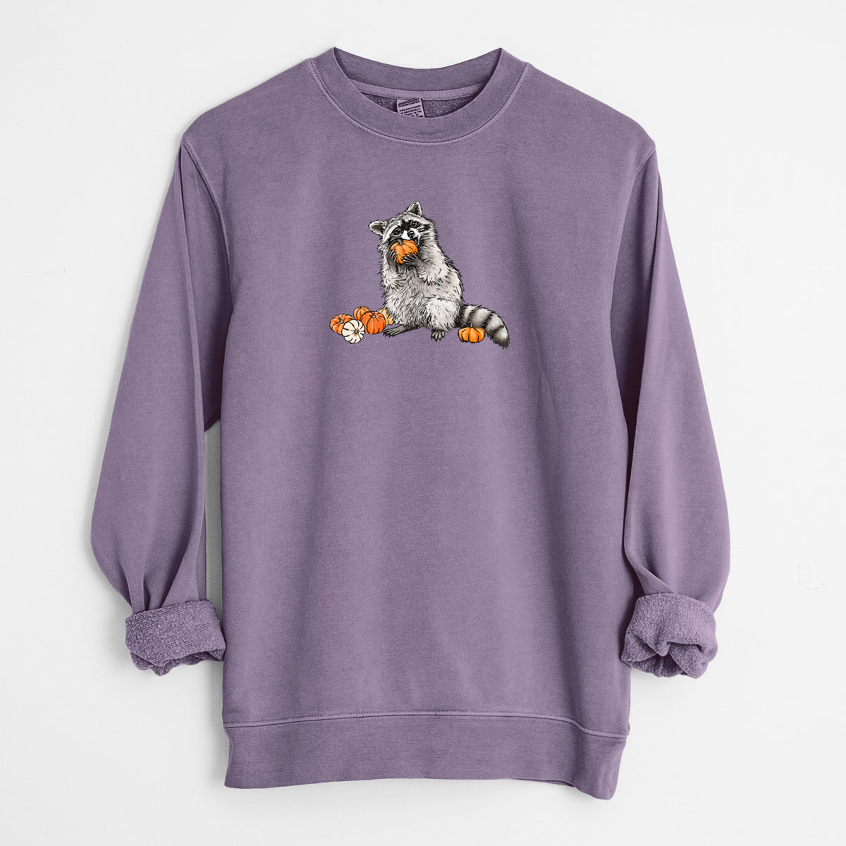 Racoon Pumpkin Bandit - Unisex Pigment Dyed Crew Sweatshirt