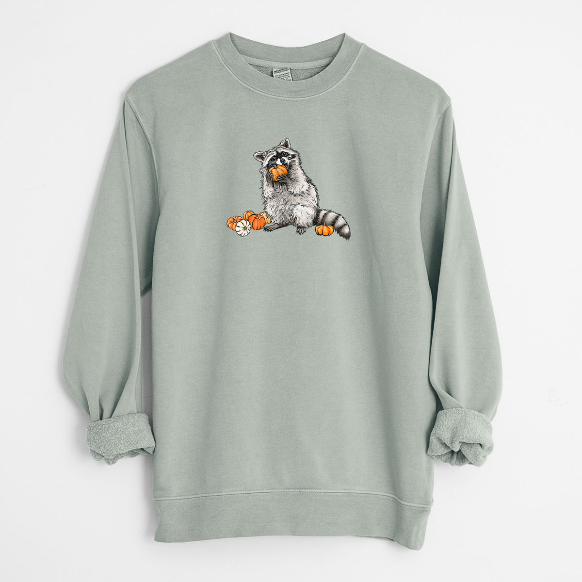 Racoon Pumpkin Bandit - Unisex Pigment Dyed Crew Sweatshirt