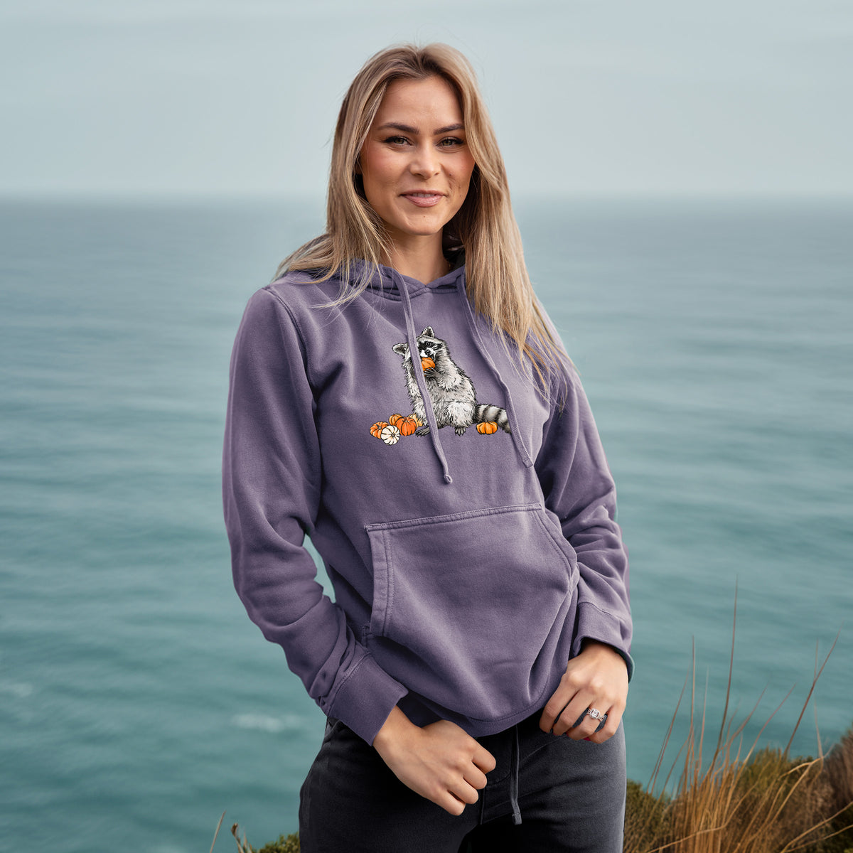 Racoon Pumpkin Bandit - Unisex Pigment Dyed Hoodie