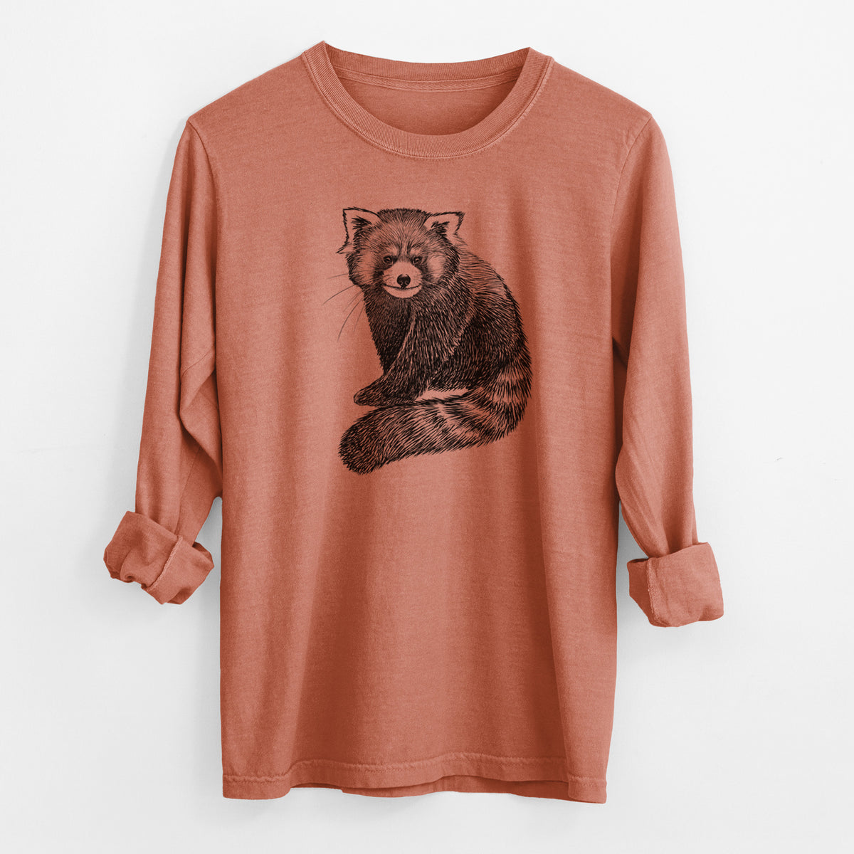 Red Panda - Ailurus fulgens styani - Men&#39;s Heavyweight 100% Cotton Long Sleeve