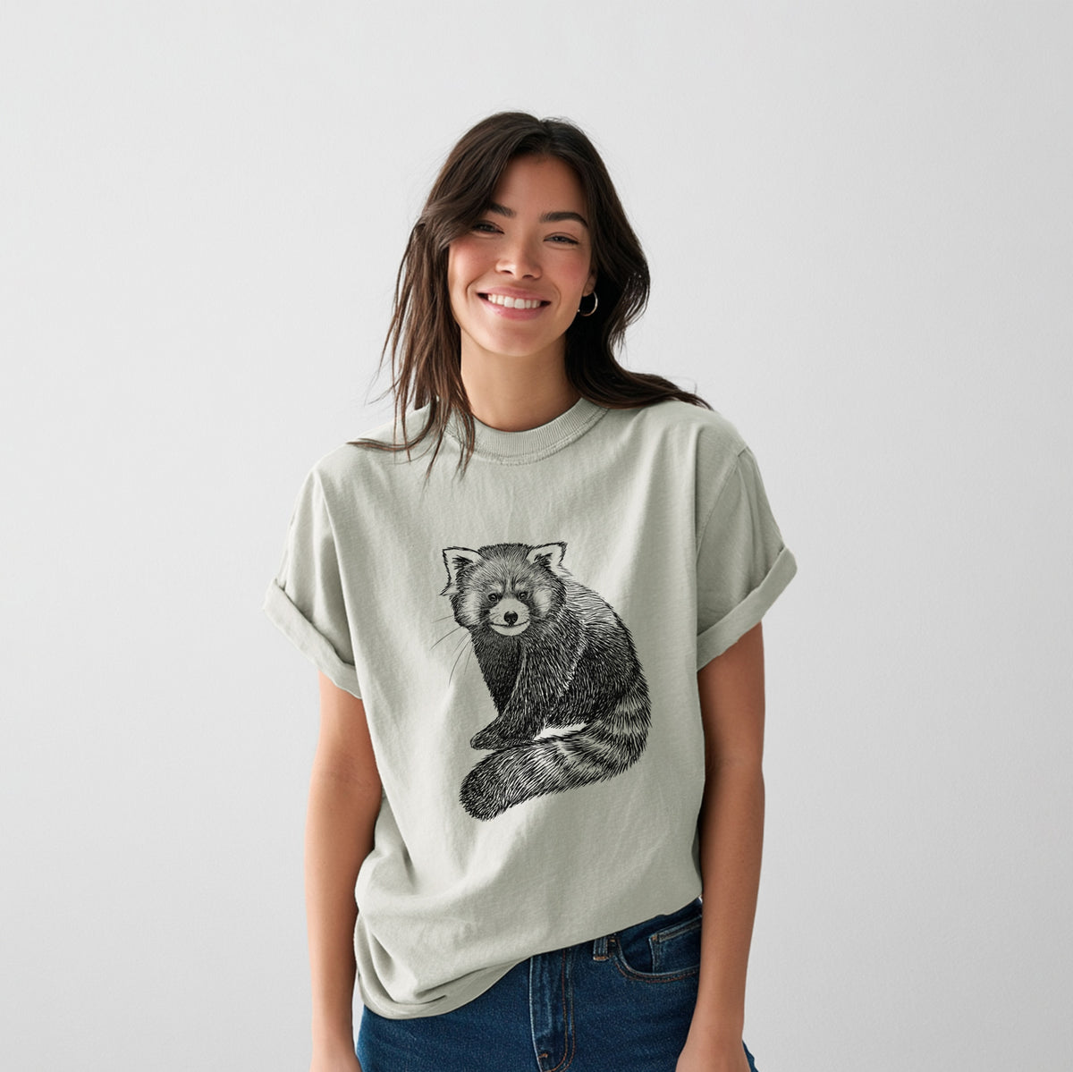 Red Panda - Ailurus fulgens styani - Heavyweight Men&#39;s 100% Organic Cotton Tee