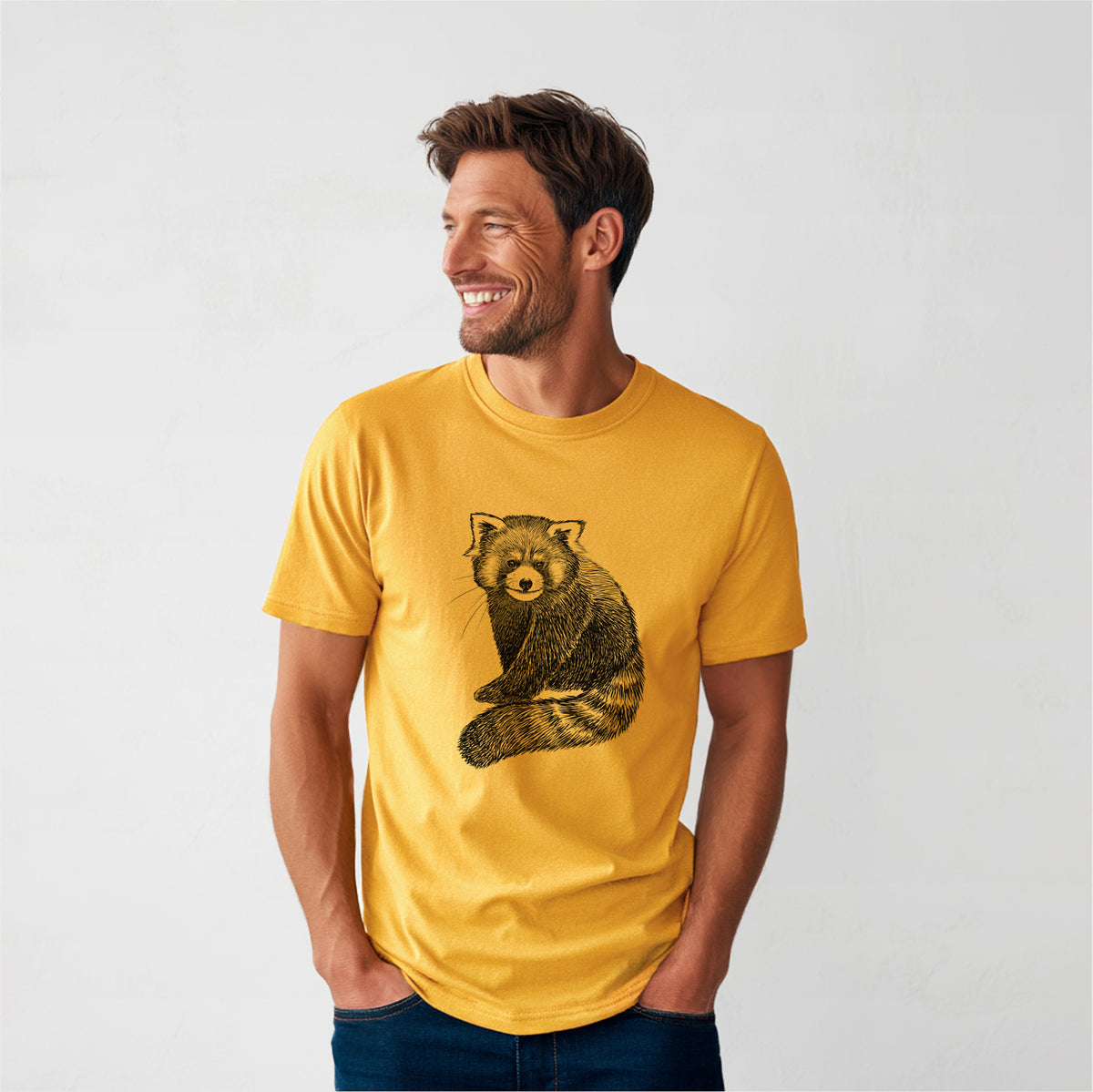 Red Panda - Ailurus fulgens styani - Heavyweight Men&#39;s 100% Organic Cotton Tee