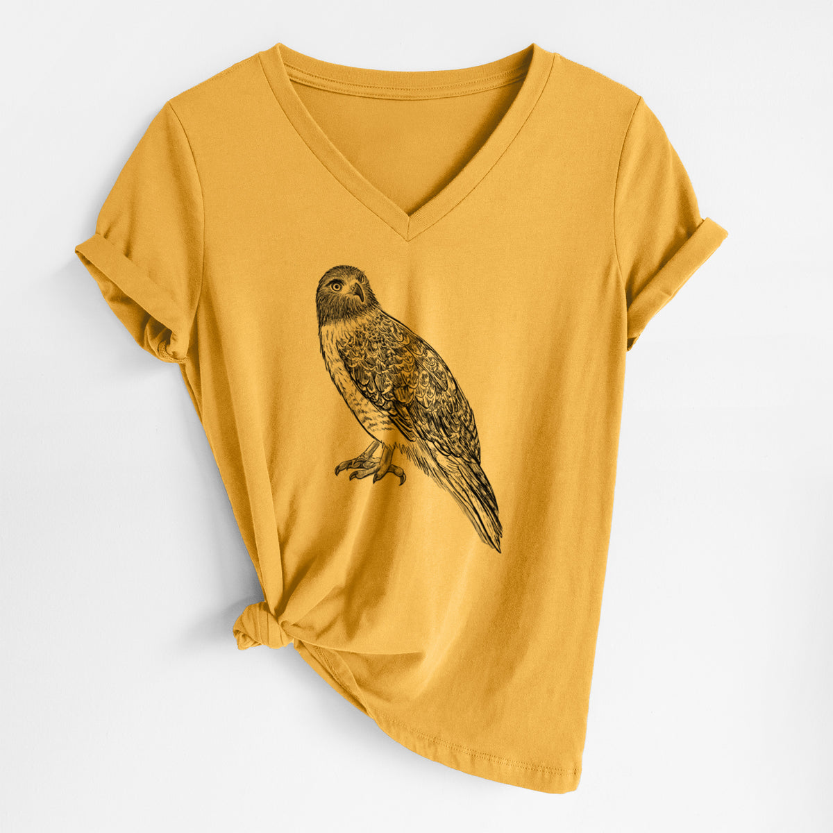 Red-tailed Hawk - Buteo jamaicensis - Women&#39;s Lightweight Relaxed Fit 100% Cotton V-neck