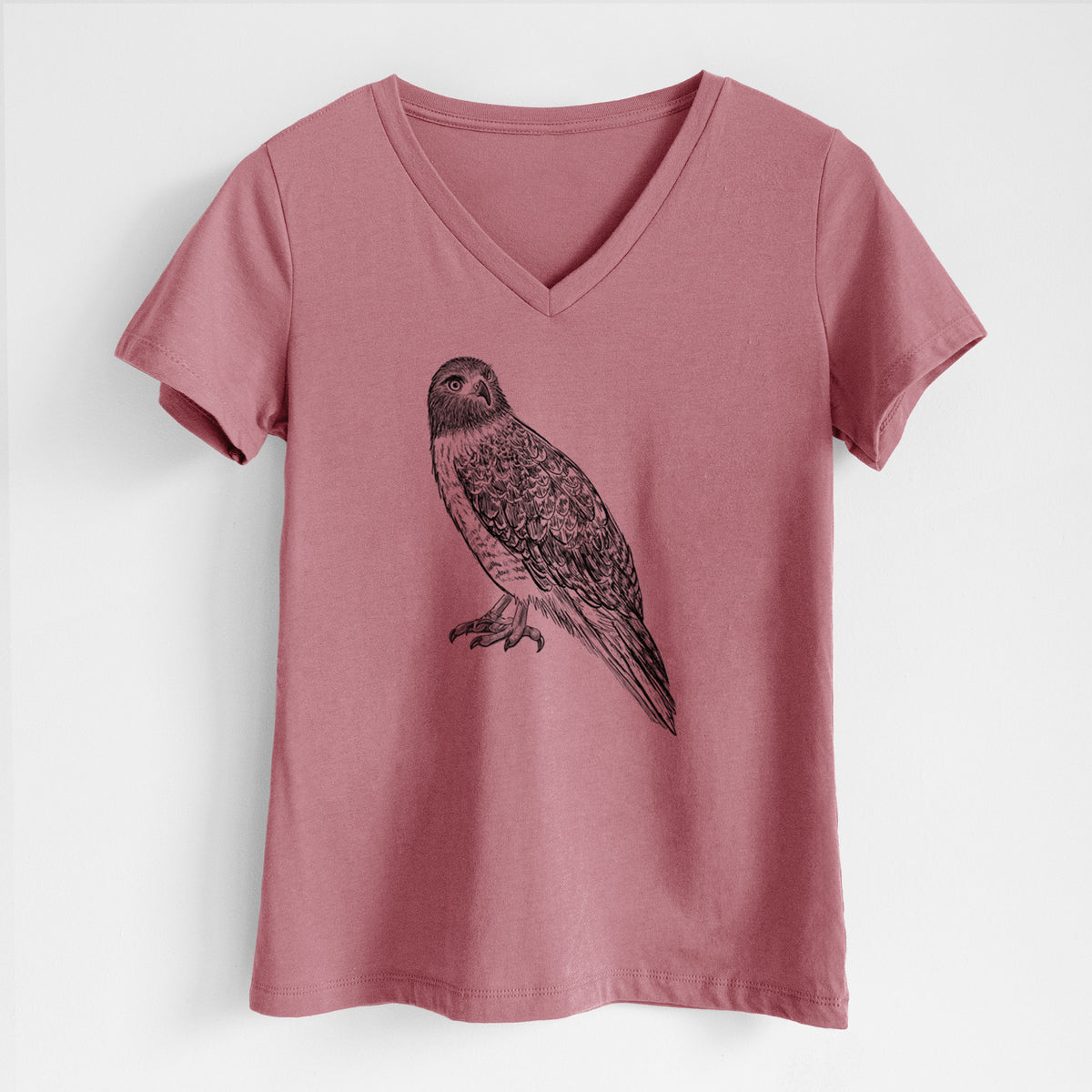 Red-tailed Hawk - Buteo jamaicensis - Women&#39;s Lightweight Relaxed Fit 100% Cotton V-neck