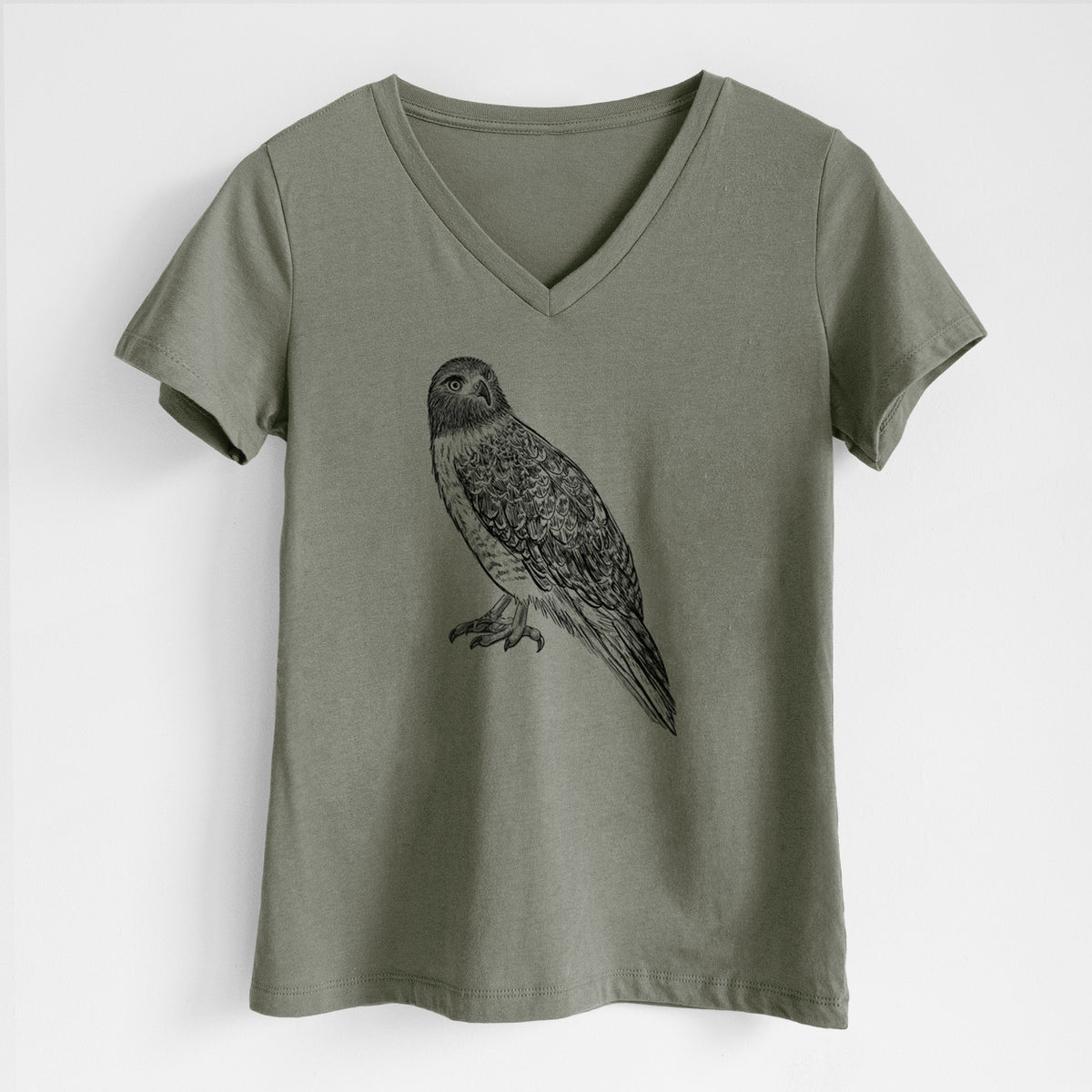 Red-tailed Hawk - Buteo jamaicensis - Women&#39;s Lightweight Relaxed Fit 100% Cotton V-neck