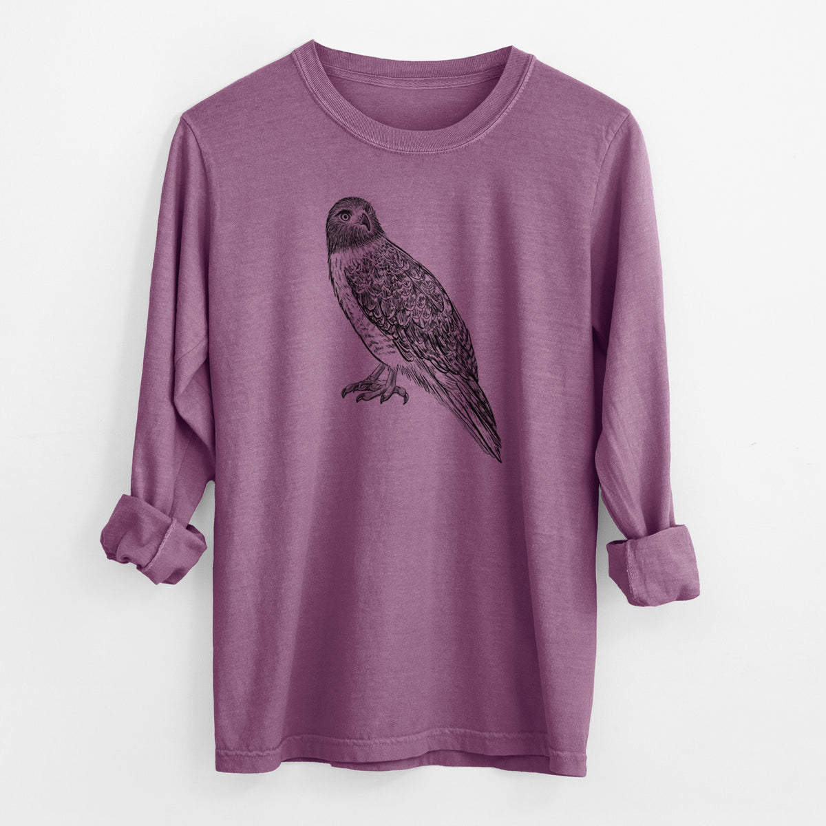 Red-tailed Hawk - Buteo jamaicensis - Men&#39;s Heavyweight 100% Cotton Long Sleeve