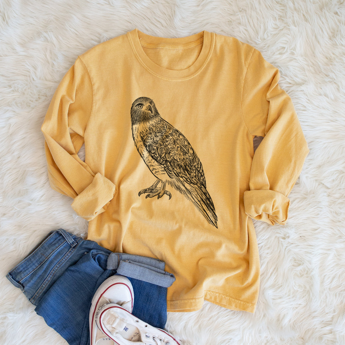 Red-tailed Hawk - Buteo jamaicensis - Men&#39;s Heavyweight 100% Cotton Long Sleeve