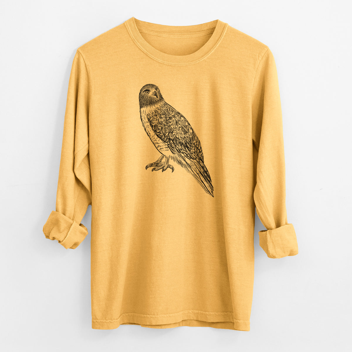 Red-tailed Hawk - Buteo jamaicensis - Men&#39;s Heavyweight 100% Cotton Long Sleeve