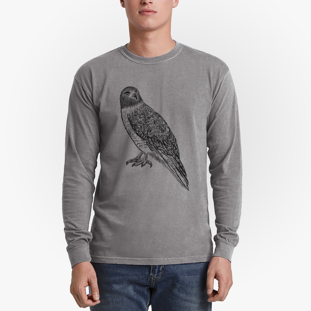 Red-tailed Hawk - Buteo jamaicensis - Men&#39;s Heavyweight 100% Cotton Long Sleeve