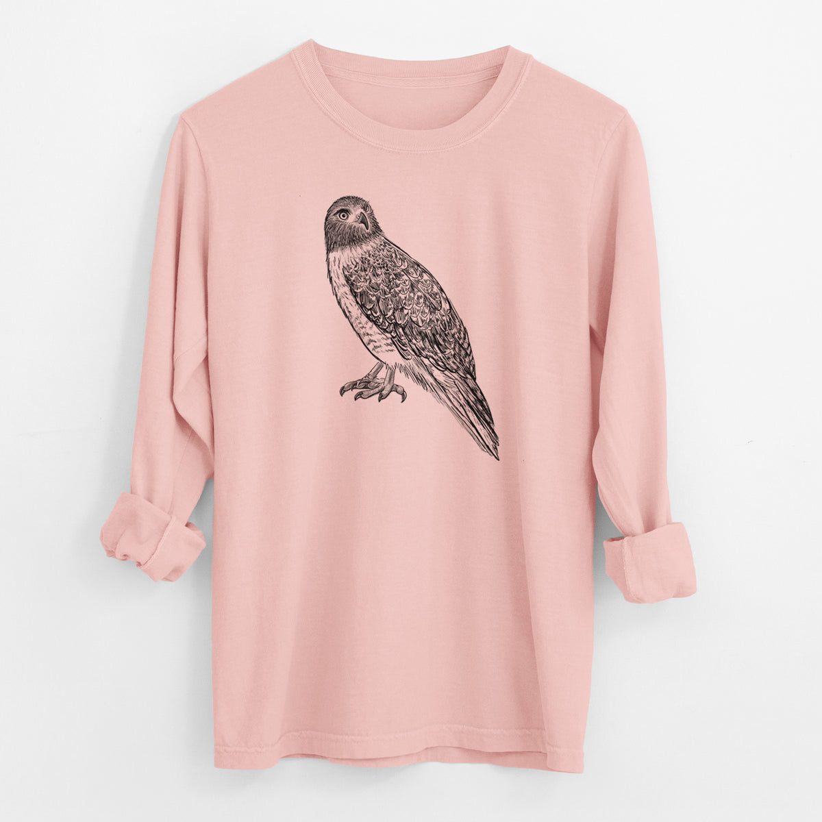 Red-tailed Hawk - Buteo jamaicensis - Men&#39;s Heavyweight 100% Cotton Long Sleeve