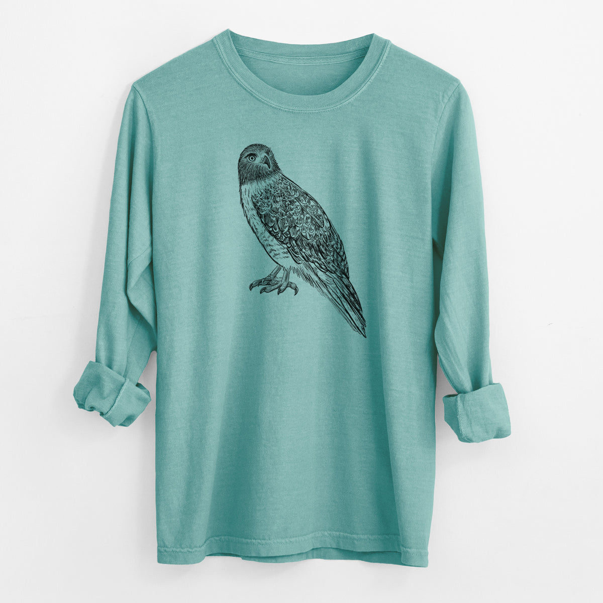 Red-tailed Hawk - Buteo jamaicensis - Men&#39;s Heavyweight 100% Cotton Long Sleeve