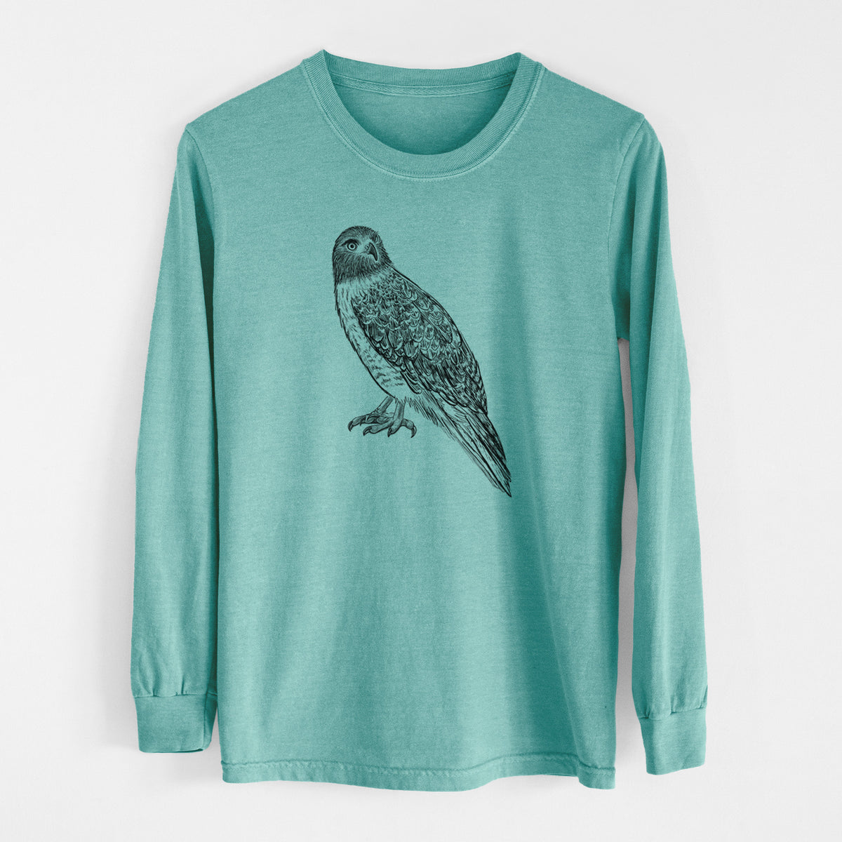 Red-tailed Hawk - Buteo jamaicensis - Men&#39;s Heavyweight 100% Cotton Long Sleeve