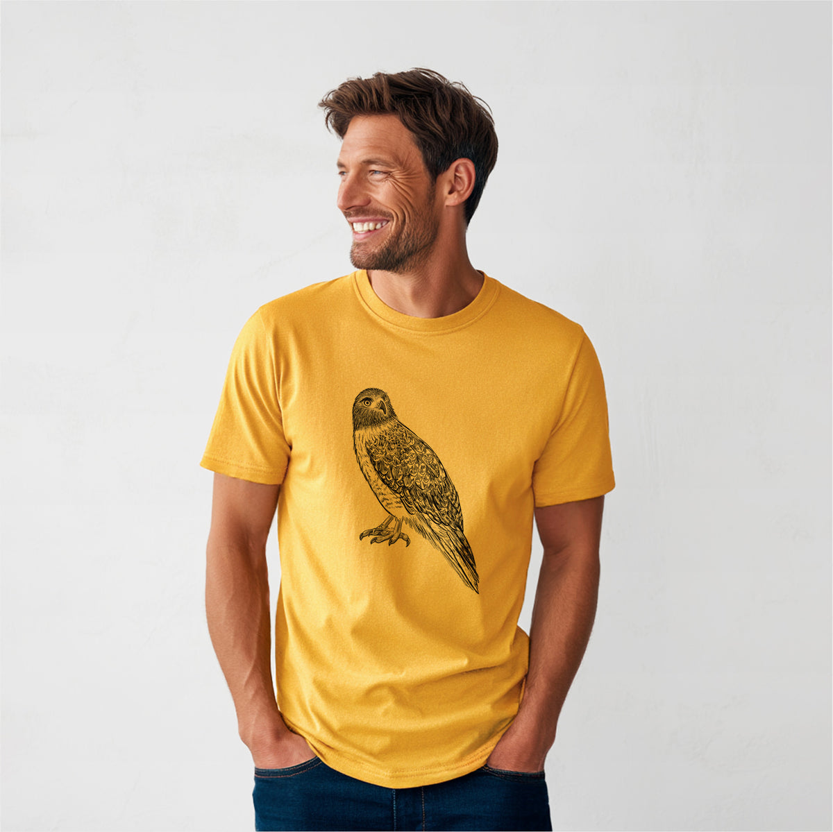 Red-tailed Hawk - Buteo jamaicensis - Heavyweight Men&#39;s 100% Organic Cotton Tee