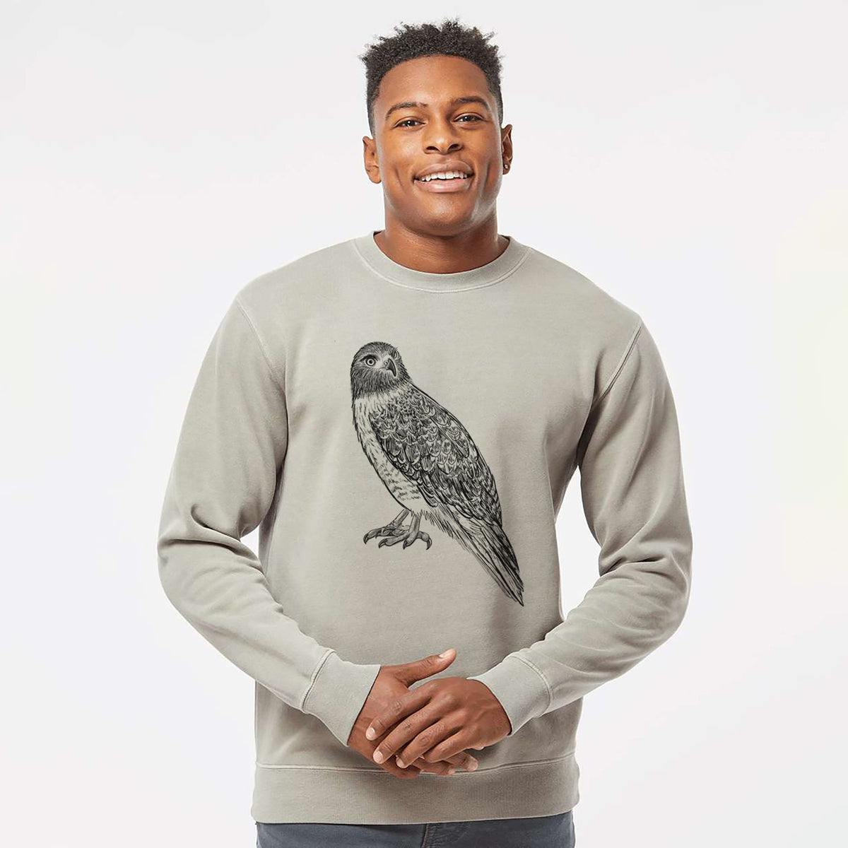 Red-tailed Hawk - Buteo jamaicensis - Unisex Pigment Dyed Crew Sweatshirt