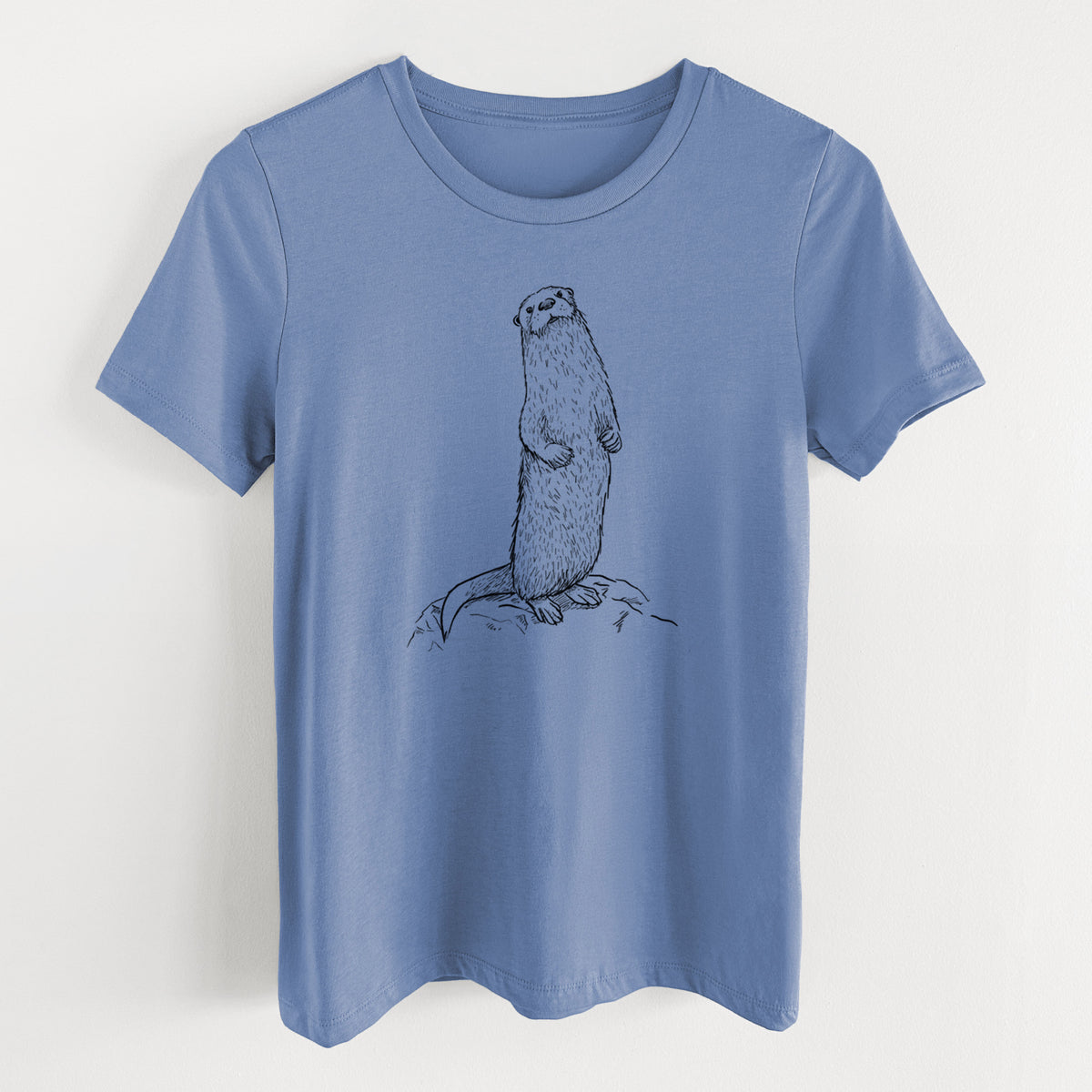 North American River Otter - Lontra canadensis - Women&#39;s Lightweight Relaxed Fit 100% Cotton Crewneck