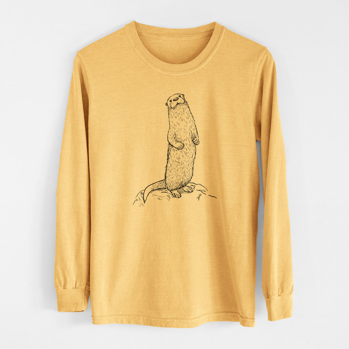 North American River Otter - Lontra canadensis - Men&#39;s Heavyweight 100% Cotton Long Sleeve